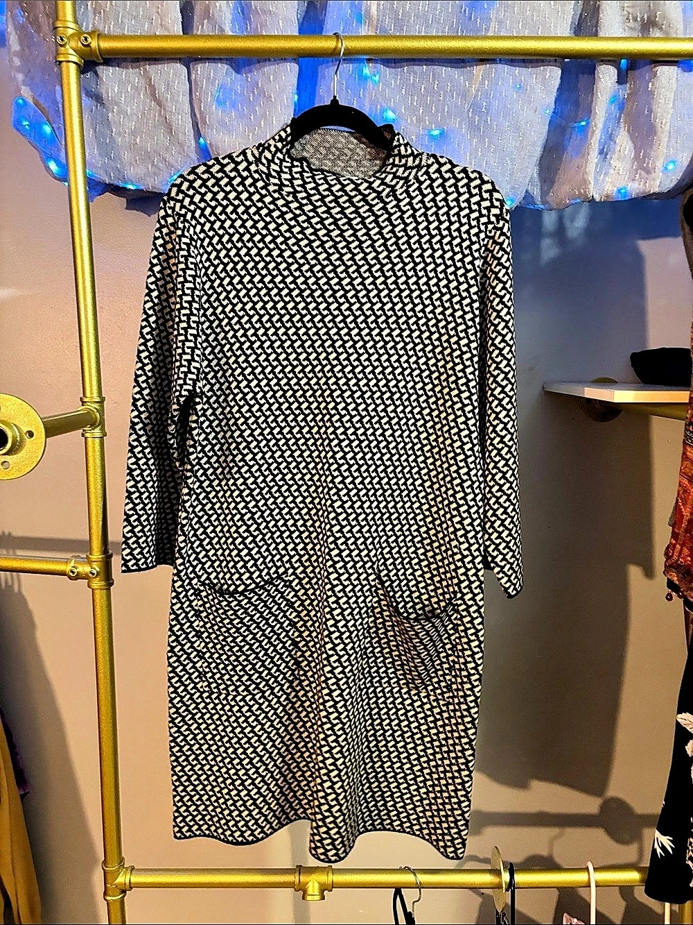 Marc New York Geometric Long Sleeve Dress in Black & White Size Large